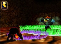 Donkey Kong using a shockwave attack on Kasplat from Donkey Kong 64