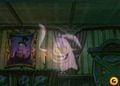 The early Gold Ghost with a light purple color. The portrait has an early Blue Twirler with a black cartoonish top hat and is smoking a pipe, much like one of the green ghosts seen at Space World 2000.