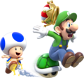 Toad kicking a Green Shell at Luigi to get his crown in Super Mario 3D World