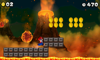 Mario, near some Volcanic debris, at World 6-1.