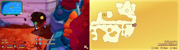Mario and Luigi near 11 Coins on Rumbla Island of Mario & Luigi: Brothership.