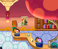 The poster of Prince Peasley in the Shroom Shop of Peach's Castle, from Mario & Luigi: Partners in Time