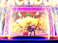 Wario and Waluigi interrupt the tournament finals in the opening of Mario Power Tennis.
