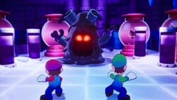Mario and Luigi about to battle Glohm Pipegunk during the Glohm Pipegunk side quest in Mario & Luigi: Brothership