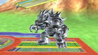 Screenshot of Bowser using his Metal Bowser form by the Metal Box in the game Super Smash Bros. for Wii U