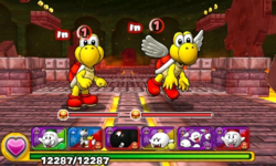 Screenshot of World 1-Castle, from Puzzle & Dragons: Super Mario Bros. Edition.
