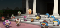 Cutscene showing the chapter 6 characters giving support to Mario through the Garnet Star in Paper Mario: The Thousand-Year Door (Nintendo Switch)