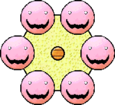 Six-Face Sal as it grows in the game Yoshi's Island DS.