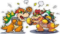 Artwork of Bowser and Paper Bowser arguing from Mario & Luigi: Paper Jam