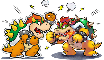 Artwork of Bowser and Paper Bowser arguing from Mario & Luigi: Paper Jam