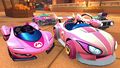 In-game view of the Pink Wing, Wild Pink, Badwagon, and Wildfire Flyer for the Pink Karts Pipe