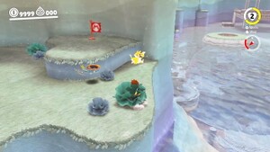 Pixel Cat Mario popping out of a bush