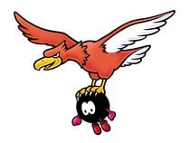 Artwork of an Albatoss carrying a Bob-Omb in its talons, from Super Mario Advance.