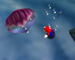 Screenshot of Mario near a clam from Super Mario 64.