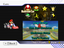The cup selection screen, in Grand Prix mode