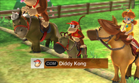 Diddy Kong riding on a horse in Beginner/Intermediate difficulty from Mario Sports Superstars