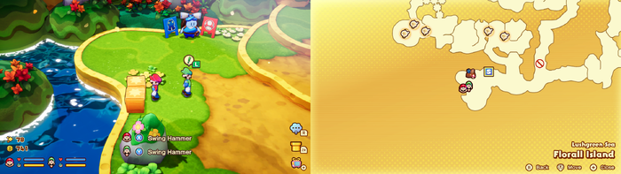 Mario and Luigi near wooden crates containing a Boo Biscuit on Florall Island of Mario & Luigi: Brothership.