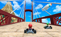 Mario and Luigi racing in Wuhu Loop.