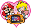 Official artwork of Mario and Princess Peach playing Compat-I-Com.