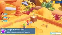 Mario and the gang find a Power Orb chest in Sherbet Desert