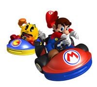 Mario and Pac-Man driving their karts