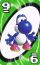 The Green Nine card from the Nintendo UNO deck (featuring a Blue Yoshi)