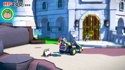 Mario finds the Key to Peach's Castle stuck in a tailpipe on Luigi's Kart