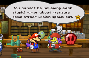 Flavio talking to Mario in the bar in Rogueport Square in Paper Mario: The Thousand-Year Door