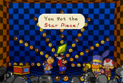 Mario getting a Star Piece from Chuck Quizmo in Paper Mario
