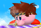 Kirby after obtaining Roy's copy ability in Super Smash Bros. Melee