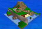 Screenshot of Tiny-Huge Island from Super Mario 64.