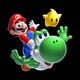 Super Mario Galaxy 2 artwork: Mario riding Yoshi, and Luma