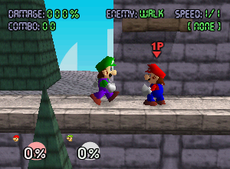 Mario vs. Luigi in Training Mode.