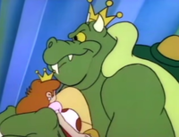 An error in "Mario and the Beanstalk": Princess Toadstool's crown is incorrectly drawn to resemble King Koopa's.
