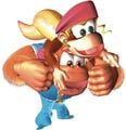 Donkey Kong Country 3 artwork of Kiddy carrying Dixie
