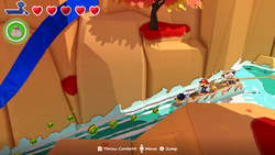 Mario near the first of six 10-Coins in Eddy River of The Origami King.