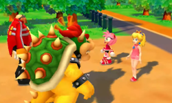 Bowser and Dr. Eggman confront Amy and Peach