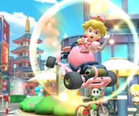 The icon of the Peachette Cup challenge from the Tokyo Tour in Mario Kart Tour.
