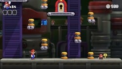 Screenshot of Mario Toy Factory level 1-3+ from the Nintendo Switch version of Mario vs. Donkey Kong