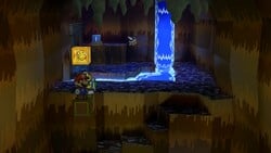 Screenshot of Mario at a Shine Sprite location in Pirate's Grotto, in Paper Mario: The Thousand-Year Door.