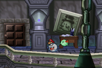 Mario and Lady Bow inside of Boo Mansion.