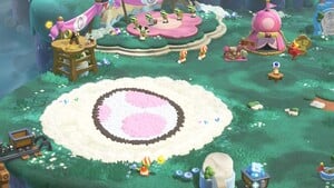 The decorations for Camp Central after using a Pink Yoshi amiibo in Super Mario Bros. Wonder – Nintendo Switch 2 Edition + Meetup in Bellabel Park