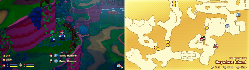Fourth hidden block in Raynforst Island from Mario & Luigi: Brothership.