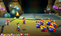 A group of Horned Ant Troopers in Twinsy Tropics Dungeon from Mario & Luigi: Paper Jam