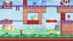 Screenshot of Merry Mini-Land level 4-2 from the Nintendo Switch version of Mario vs. Donkey Kong