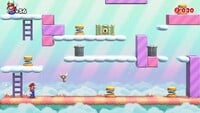 Screenshot of Twilight City Plus's bonus level from the Nintendo Switch version of Mario vs. Donkey Kong