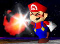 Mario uses his Fireball move in Super Smash Bros.