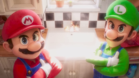 Mario and Luigi with their arms crossed in front of a repaired sink.