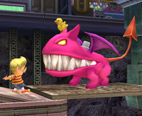 Lucas being intimidated by the Ultimate Chimera from Super Smash Bros. Brawl