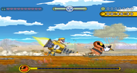 A screenshot of Wario fighting Hot Roderick.